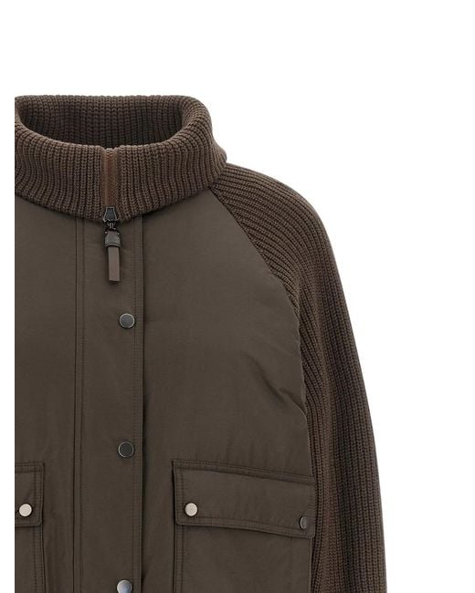 Brunello Cucinelli Green Knit Insert Down Jacket