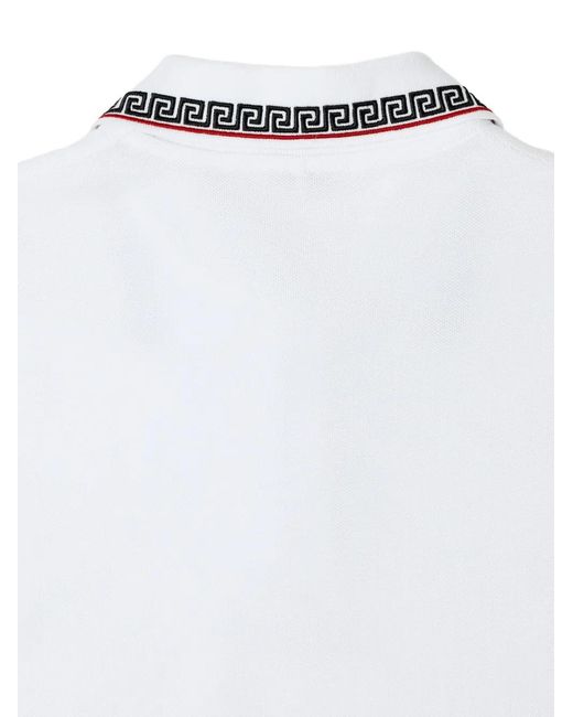 Versace White Cotton Piqué Polo Shirt With Embroidered Logo