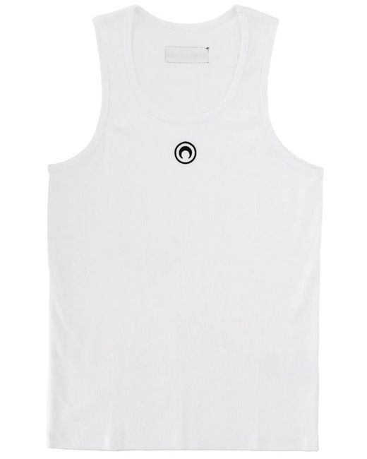 MARINE SERRE White Ribbed Tank Top With Moon Logo for men