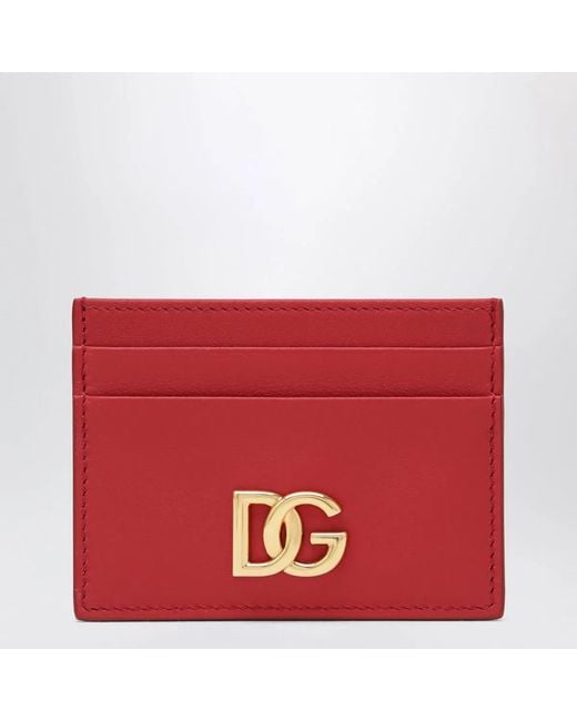 Dolce & Gabbana Red Dolce&Gabbana Leather Card Holder With Dg Logo