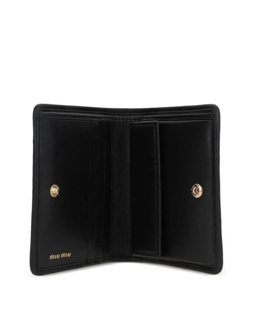 Miu Miu Black Small Matelassé Nappa Leather Wallet With Snap Closure