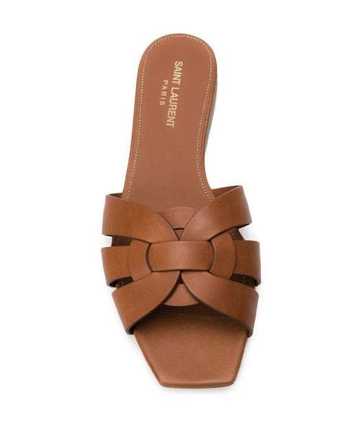 Saint Laurent Brown Leather Tribute Flats
