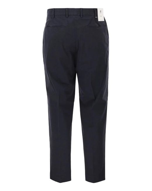 PT Torino Blue Stretch Cotton Tailored Trousers for men