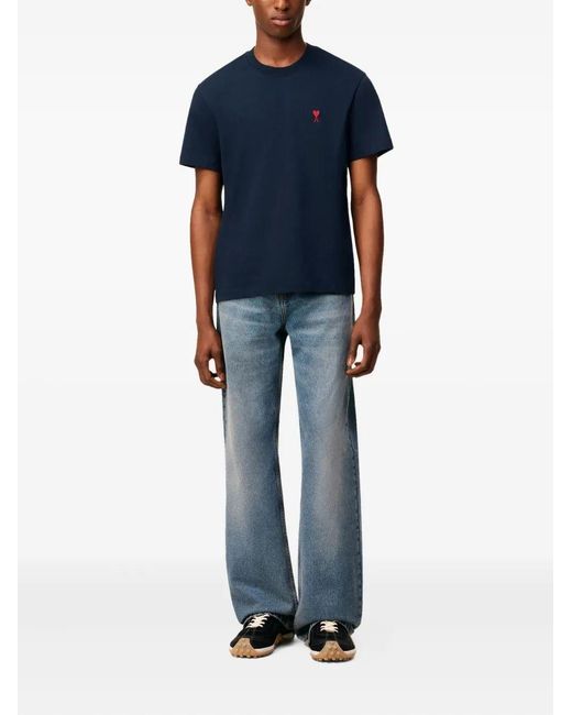 AMI Blue Cotton T-Shirt for men
