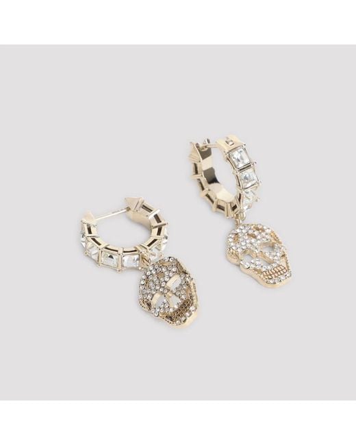 McQueen White Pale Strass Pavè Skull Earrings