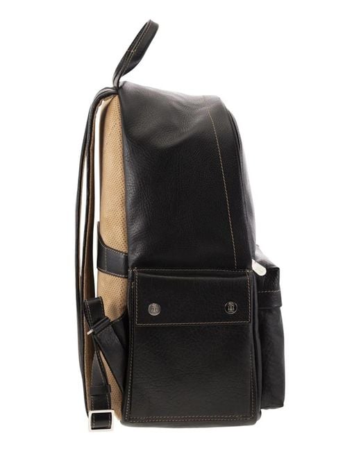 Brunello Cucinelli Black Grained Leather Backpack for men
