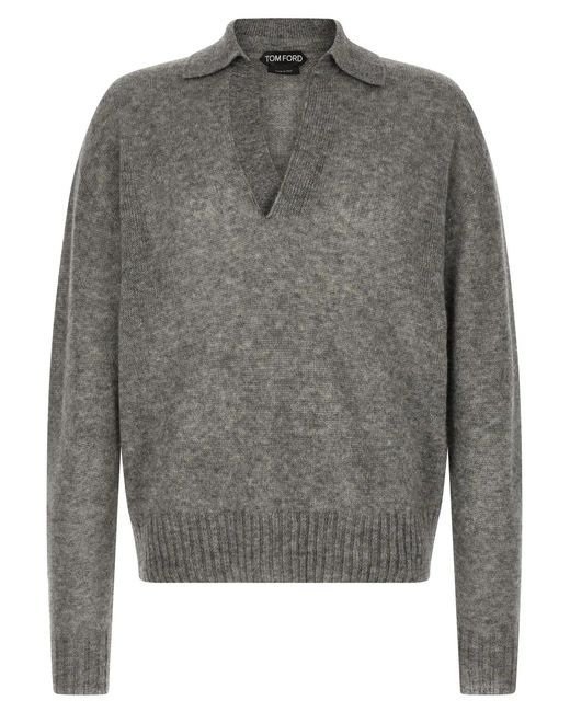 Tom Ford Gray Cashmere And Silk Polo Shirt for men
