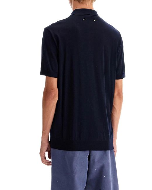 Golden Goose Deluxe Brand Blue Giotto Knitted Virgin Wool Polo Shirt for men