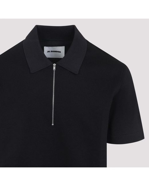 Jil Sander Black Ss Polo With Knitted Collar for men
