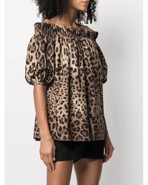 Dolce & Gabbana Brown Dolce & Gabbana Leopard Print Poplin Short-Sleeved Top