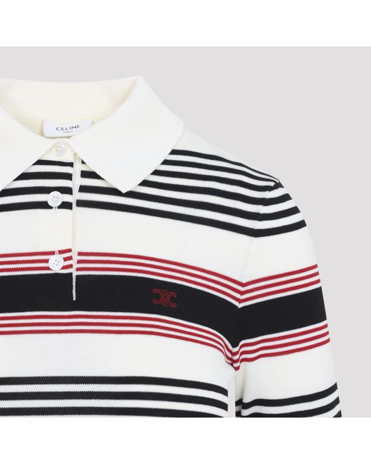 Céline White Striped Polo Sweater
