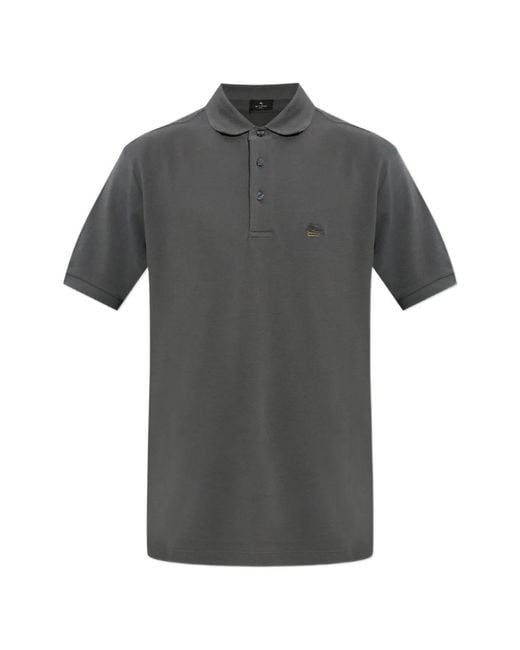 Etro Gray Logo Cotton Polo Shirt for men