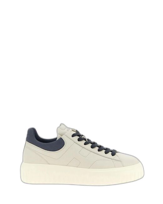 Hogan White H-Stripes Grained Leather Sneakers for men