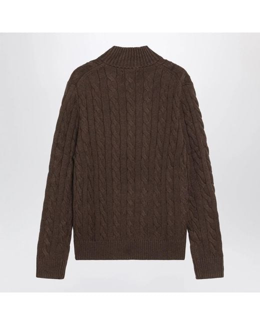 Polo Ralph Lauren Brown Cotton Quarter-Zip Sweater for men
