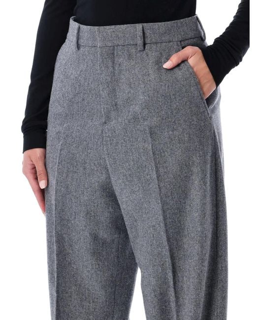AMI Gray Wool Wide-Leg Trousers