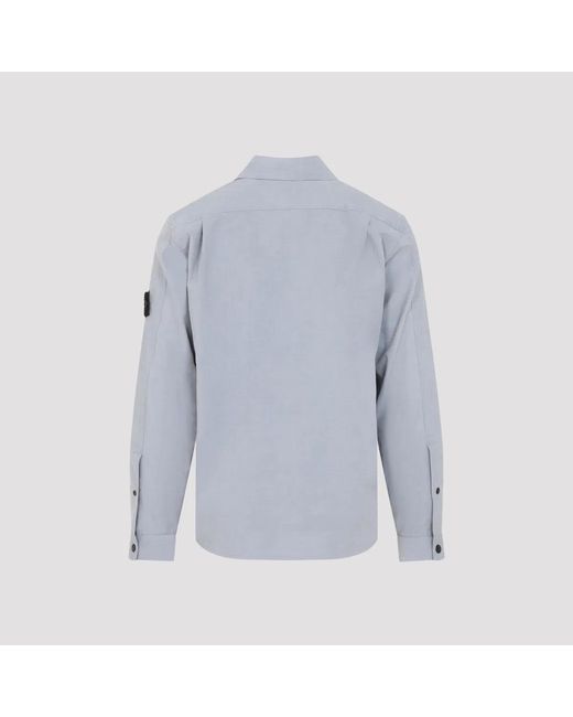 Stone Island Blue Corduroy Shirt Buttoned Cuffs for men