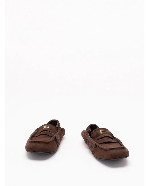 Miu Miu Brown Ruches Suede Loafers