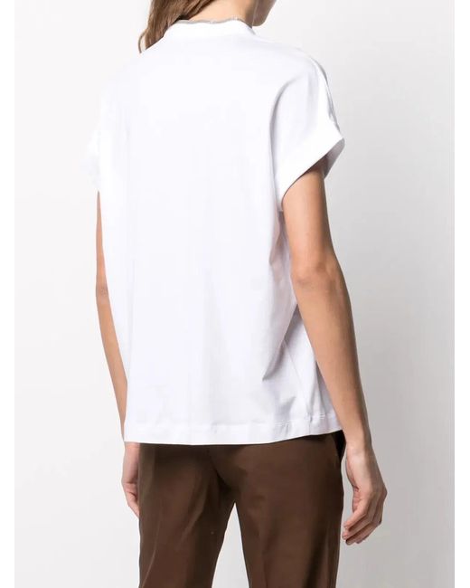 Brunello Cucinelli White Trim V-Neck Tee