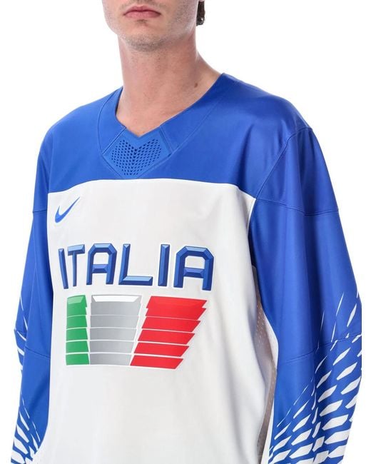Nike Blue Italy Replica Hockey Jersey Tee for men