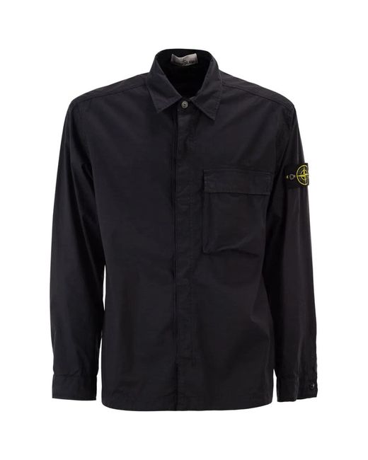 Stone Island Black Comfort Fit Overshirt With Press Studs for men