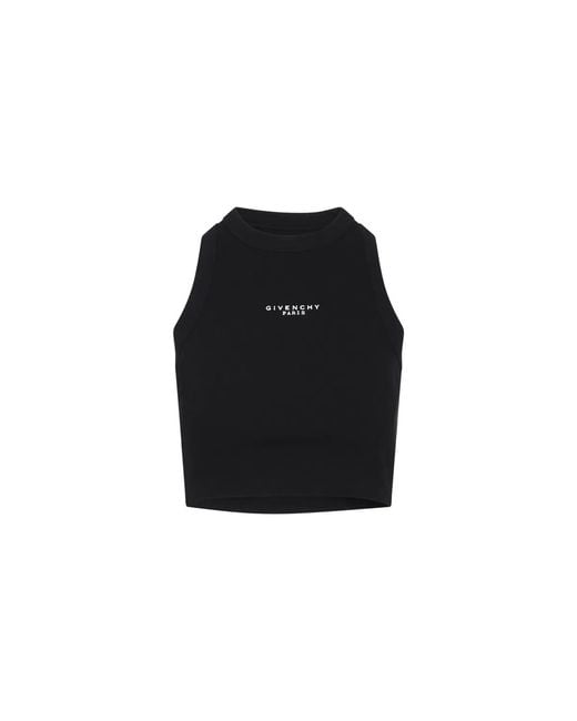 Givenchy Black Cotton Cropped Tank Top With Paris Print