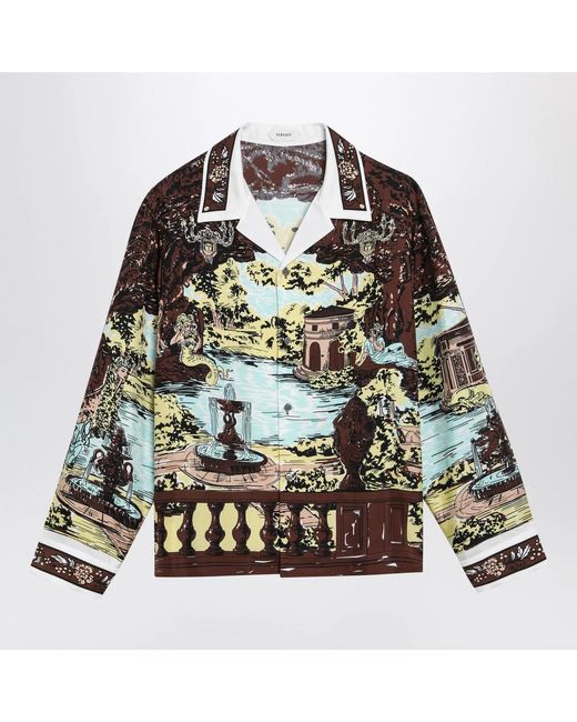 Versace Green Slim Printed Silk Twill Shirt for men