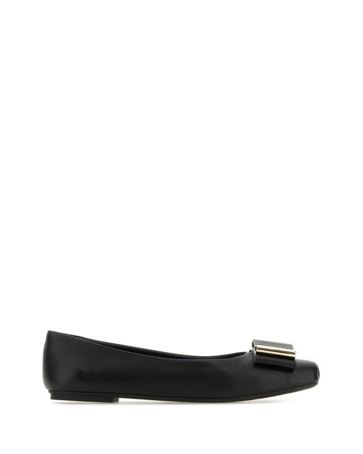 Ferragamo Black Salvatore Nappa Leather Lina Ballerinas
