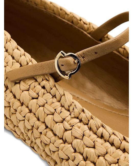 Moncler Brown Weave-Design Logo-Buckle Ballet Flats