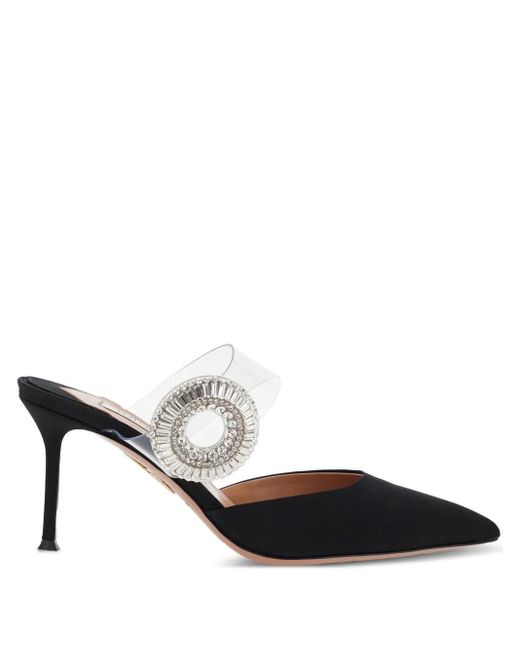 Aquazzura Black 75Mm Crystal Hoop Pointed Toe Mules