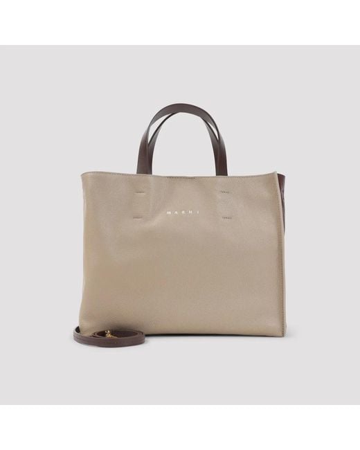 Marni Natural Moon Stone And Burgundy Tote Bag