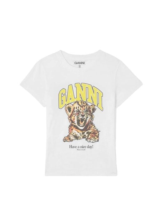 Ganni White Printed Cotton T-Shirt