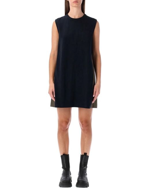 Sacai Black Short Dress With Contrasting Pleated Back