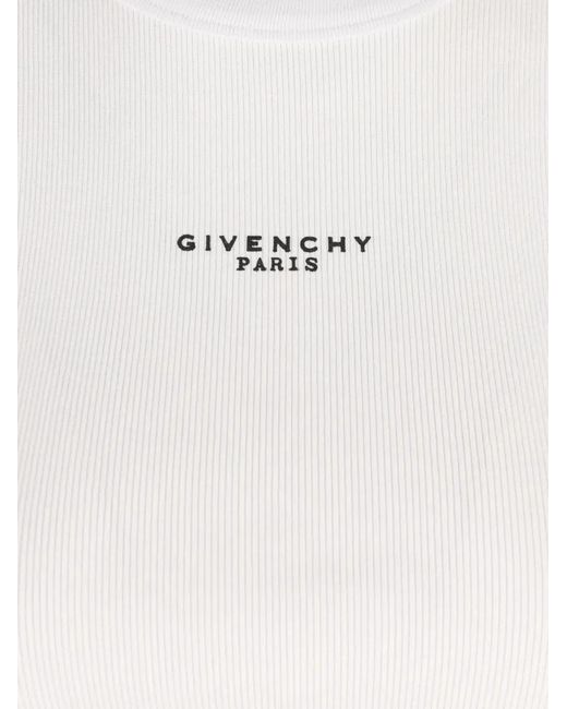 Givenchy White Cotton Cropped Tank Top With Paris Print