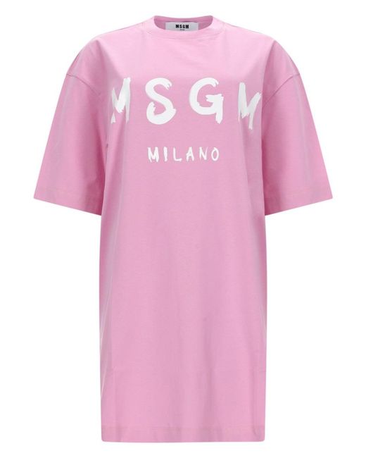 MSGM Women's Pink Abito T-Shirt Con Logo