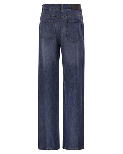 Brunello Cucinelli Blue Wide-Leg Cotton Jeans