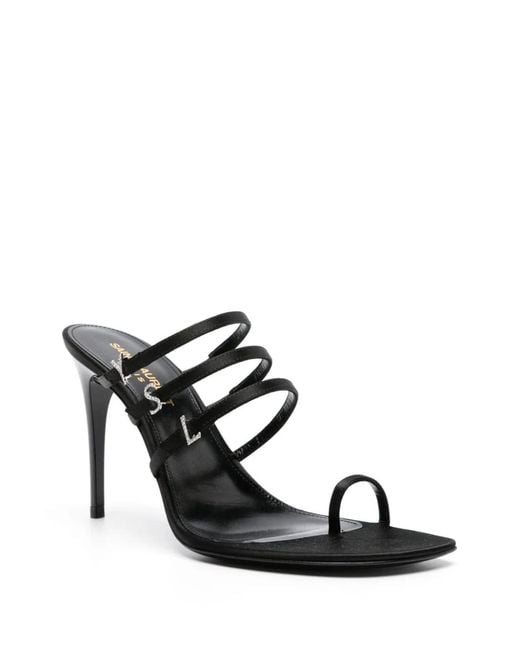Saint Laurent Black Satin Heel Mules