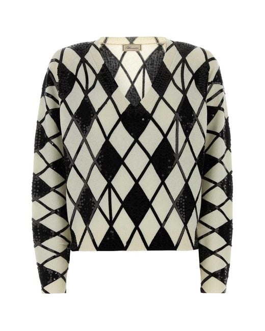 Blumarine Black Embroidered Wool Blend Sweater