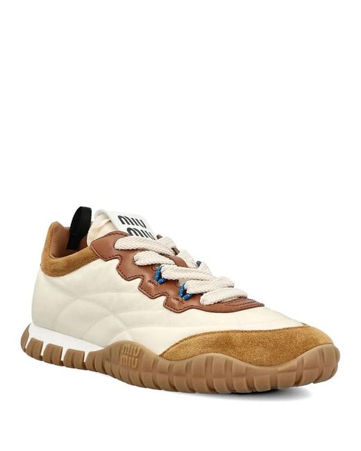 Miu Miu Natural Tyre Technical Fabric, Suede And Leather Sneakers