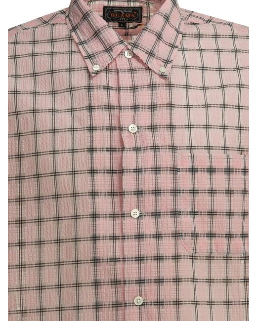 Beams Plus Brown Open Db Nylon Airy Plaid Nylon Casual Shirt for men