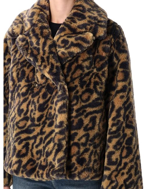 A.P.C. Black Leopard-Print Faux Fur Johanna Coat