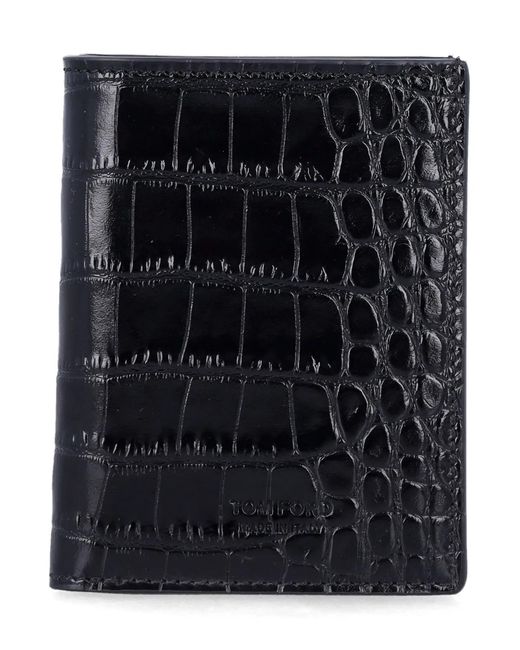 Tom Ford Black Croc-Embossed Leather Cardholder for men