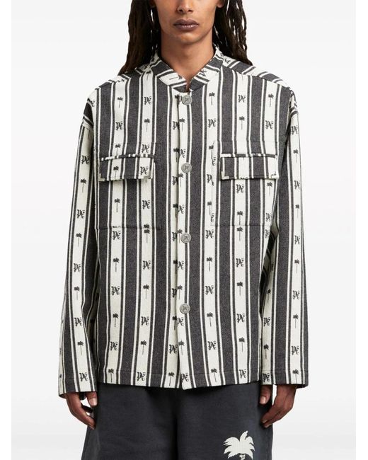 Palm Angels Black Metal Frame Stripes Overshirt for men