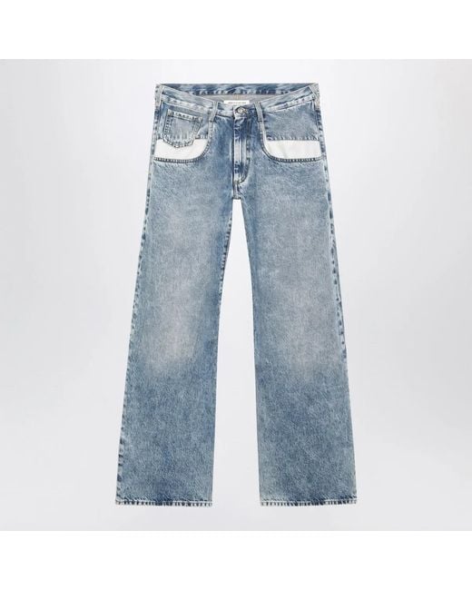 Maison Margiela Blue Light Washed Jeans With Contrasting Insert Pocket Details