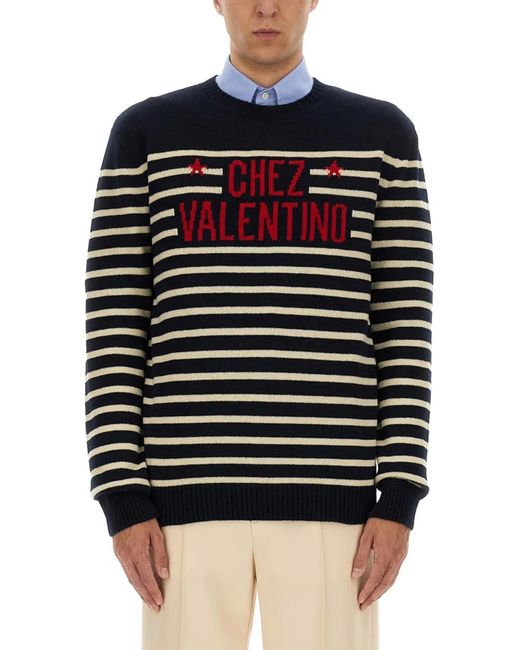 Valentino Black Multicolour Virgin Wool Sweaters for men