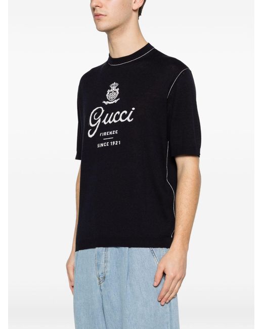 Gucci Blue Wool Sweater With Short Sleeves