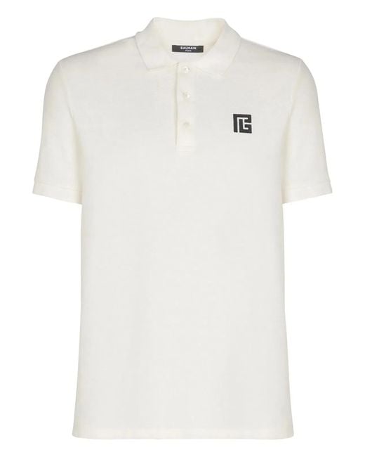 Balmain White Cotton Classic Short Polo for men