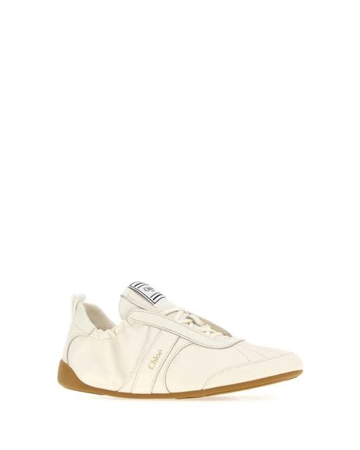 Chloé White Ivory Leather Kick Sneakers