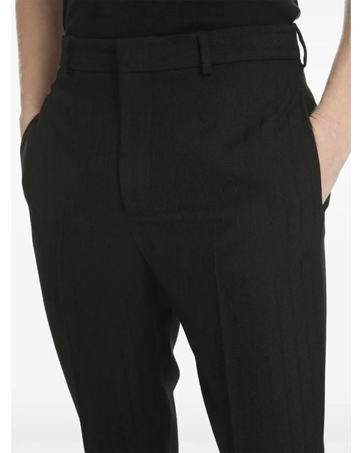 Saint Laurent Black Pressed-Crease Pleated Straight-Leg Trousers for men