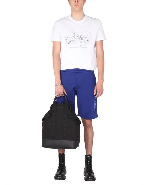 McQueen Blue Shorts With Embroidered Logo for men