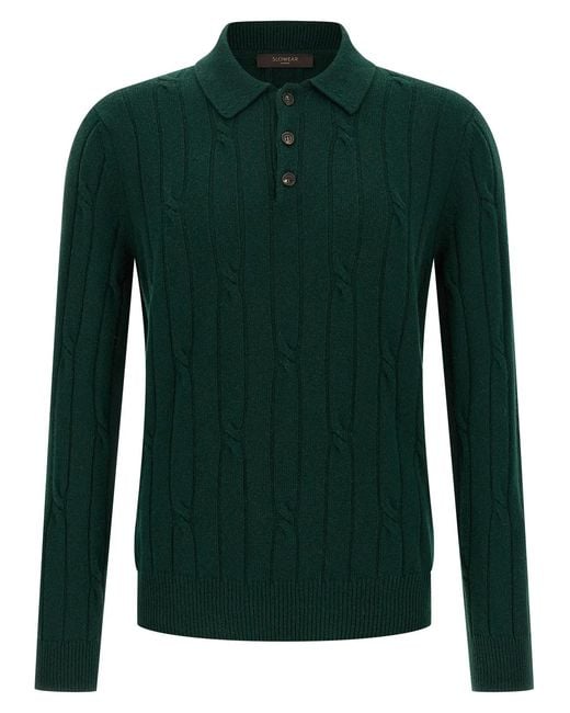 Zanone Green Braided Wool Polo Shirt for men